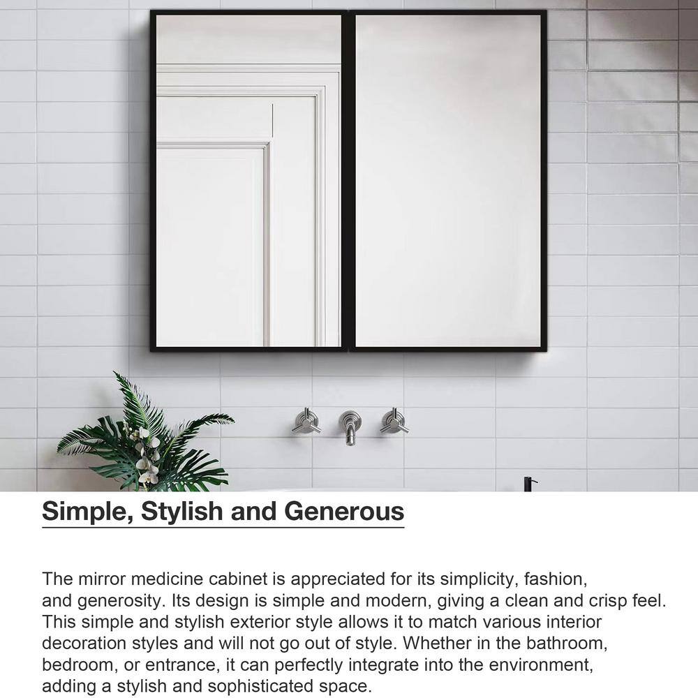 30 in. W x 26 in. H Rectangular Iron Framed Wall Mounted or Recessed Bathroom Medicine Cabinet with Mirror
