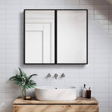 30 in. W x 26 in. H Rectangular Iron Framed Wall Mounted or Recessed Bathroom Medicine Cabinet with Mirror