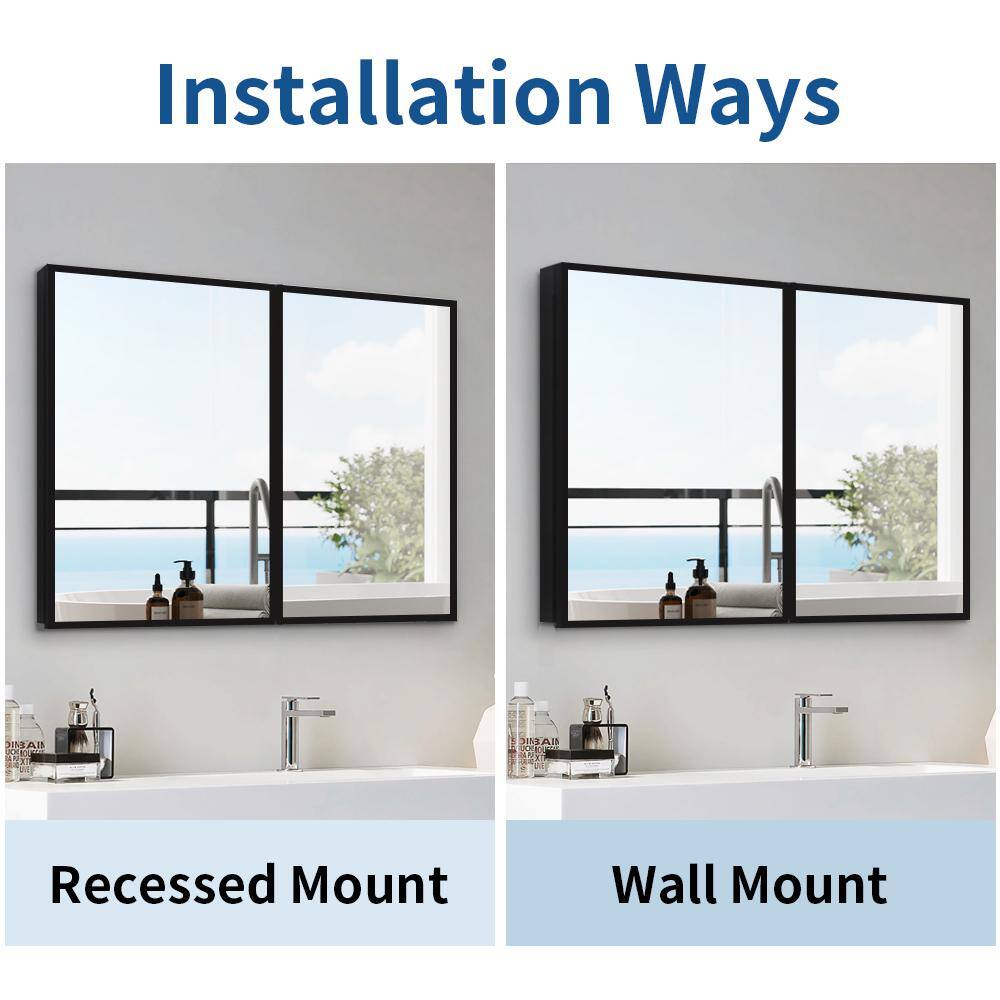 30 in. W x 26 in. H Rectangular Iron Framed Wall Mounted or Recessed Bathroom Medicine Cabinet with Mirror