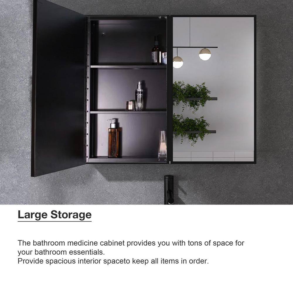 30 in. W x 26 in. H Rectangular Iron Framed Wall Mounted or Recessed Bathroom Medicine Cabinet with Mirror