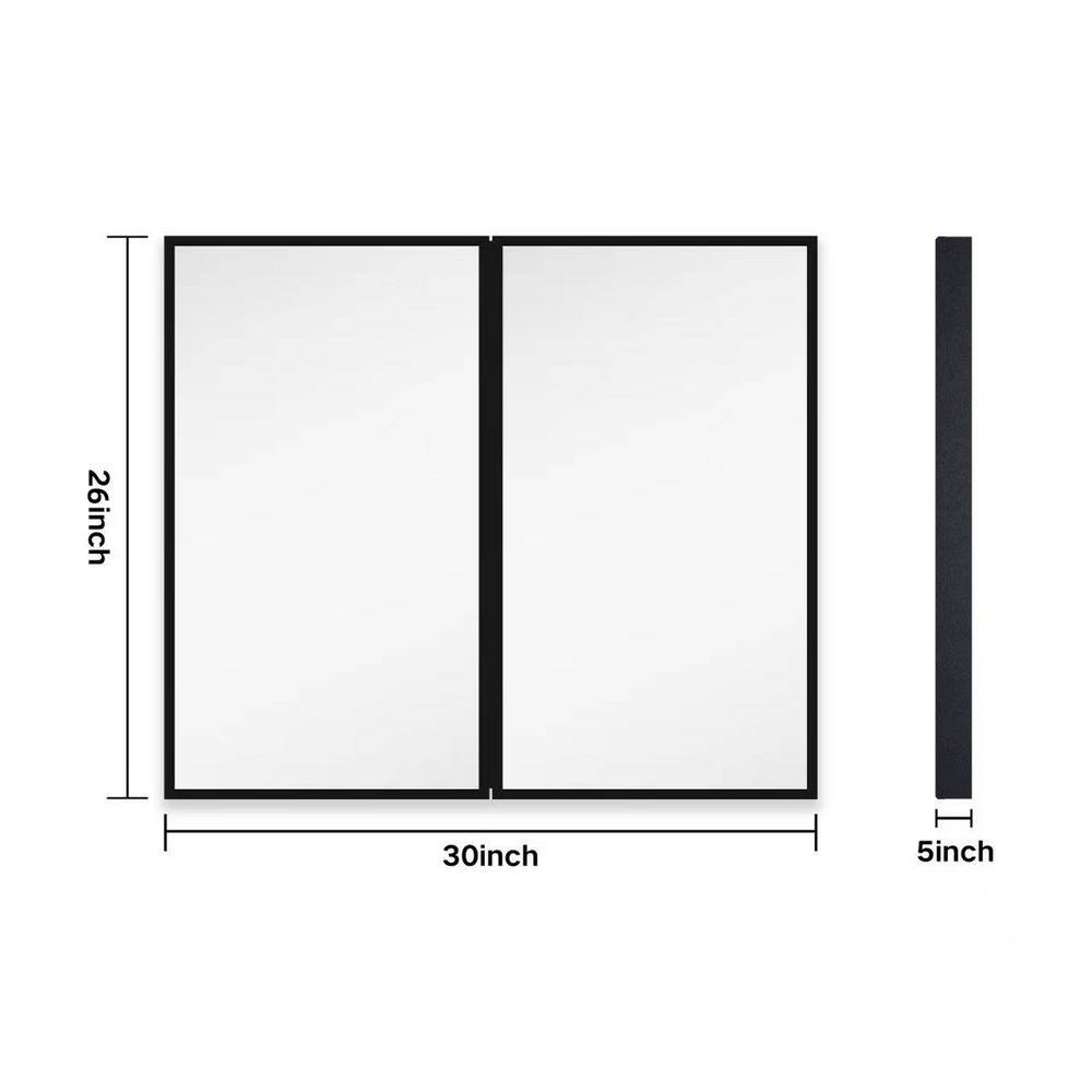 30 in. W x 26 in. H Rectangular Iron Framed Wall Mounted or Recessed Bathroom Medicine Cabinet with Mirror