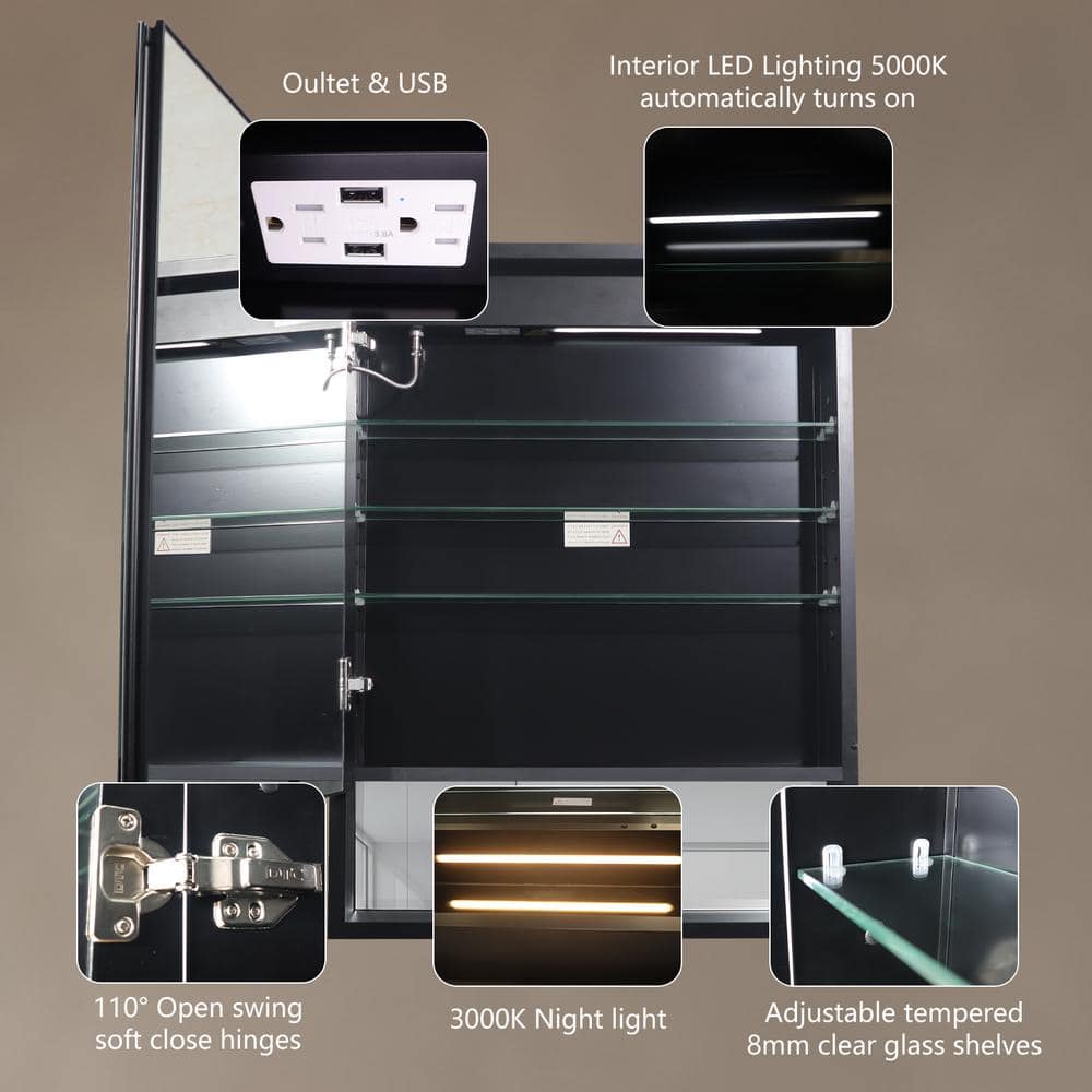 24 in. W x 32 in. H Surface/Recessed-Mount Rectangular LED Bathroom Medicine Cabinet with Mirror and External Shelf