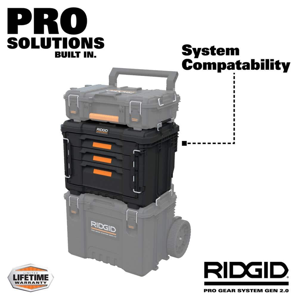 Ridgid Stack RIDGID Pro Gear System Gen 2.0 XL 3-Drawers Water and Dust Resistant D ...