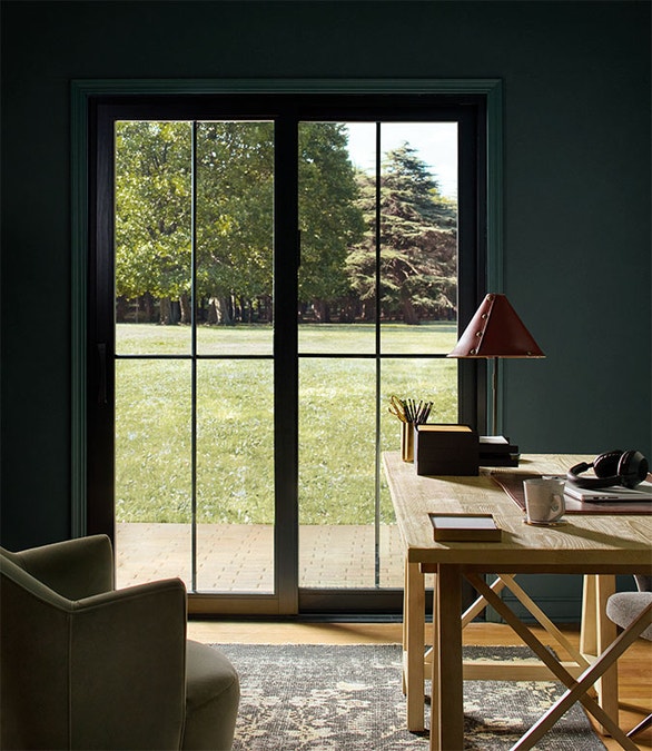Pella Lifestyle 72-in x 80-in 4-9/16-in Dual-Pane White Wood Right-Hand Sliding Double Patio Door