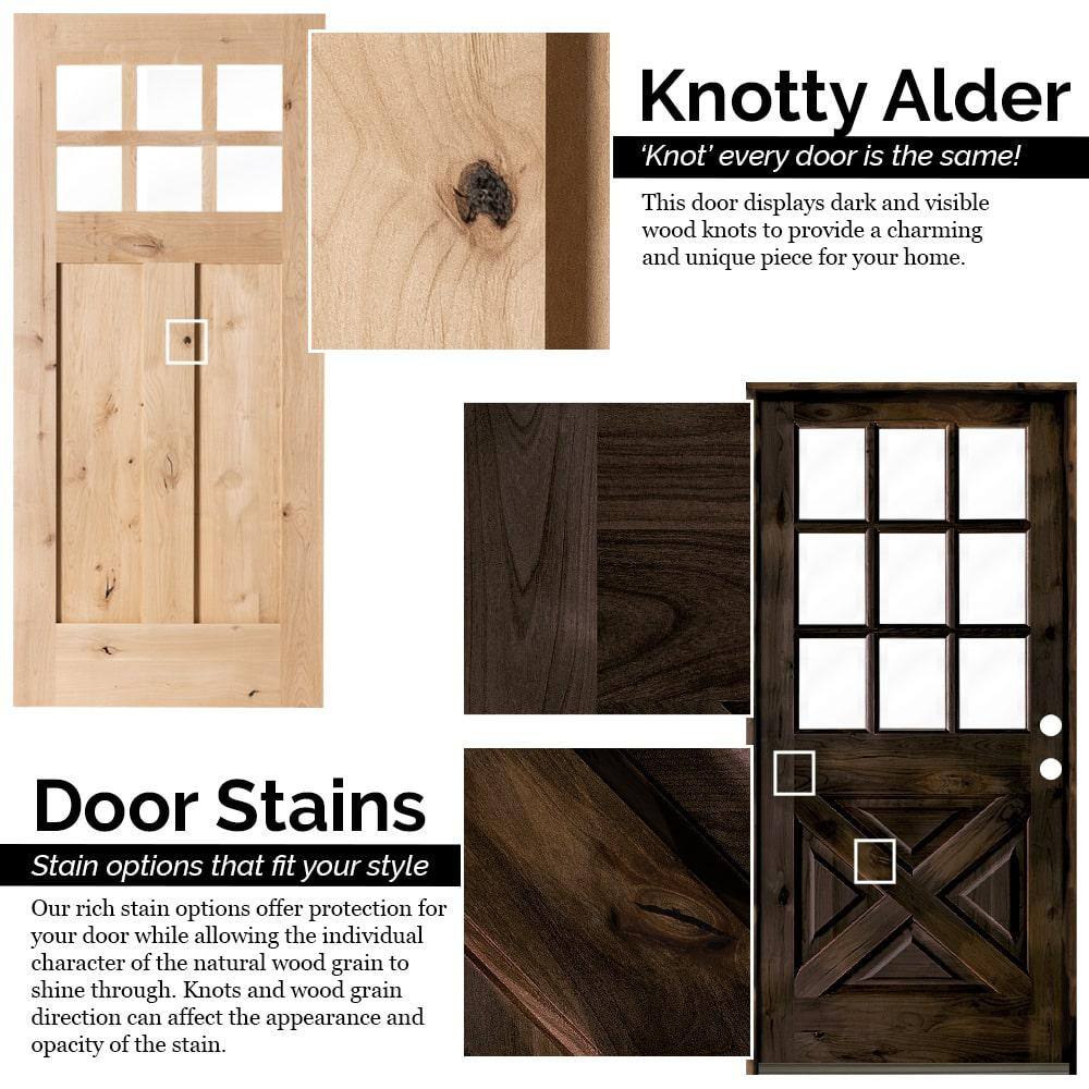 Krosswood Doors 30 in. x 96 in. Knotty Alder 2-Panel Left-Hand/Inswing Black Stain Wood Prehung Front Door
