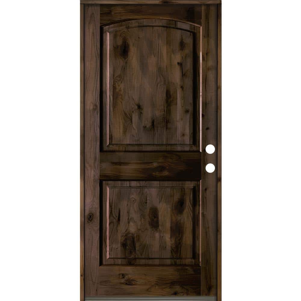 Krosswood Doors 32 in. x 80 in. Knotty Alder 2-Panel Left-Hand Inswing Black Stain Wood Prehung Front Door