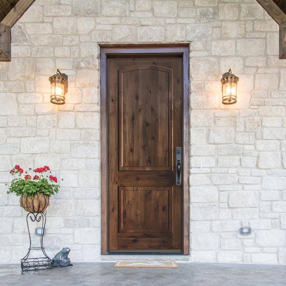 Krosswood Doors 32 in. x 96 in. Knotty Alder 2-Panel Left-Hand/Inswing Black Stain Wood Prehung Front Door