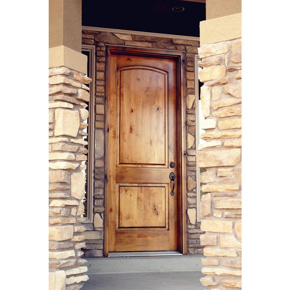 Krosswood Doors 32 in. x 96 in. Knotty Alder 2-Panel Left-Hand/Inswing Black Stain Wood Prehung Front Door