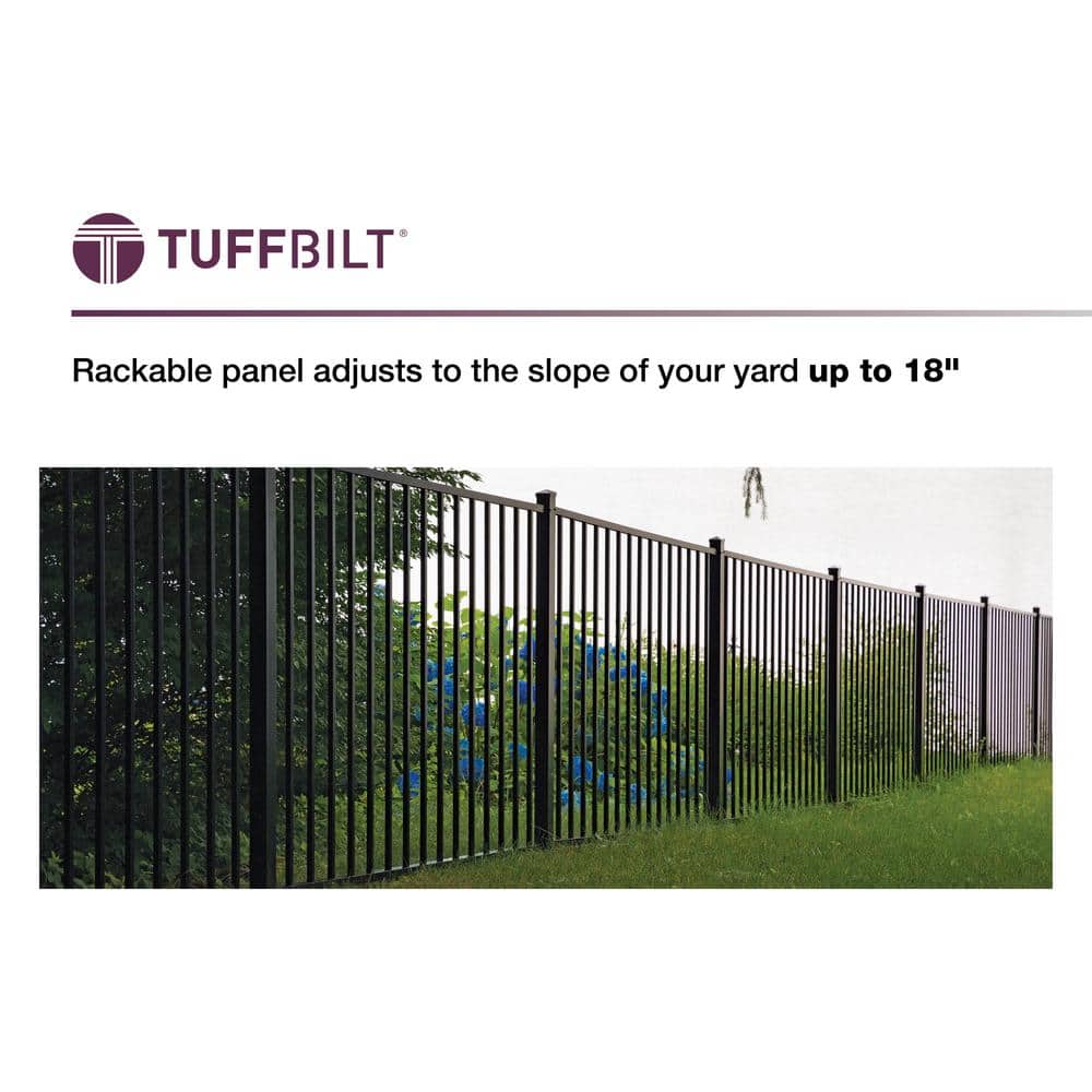 TuffBilt Dillon 2 Rail Flat Top 4 ft. H x 6 ft. Black Aluminum Pre-Assembled Flat Top Spaced Picket Fence Panel