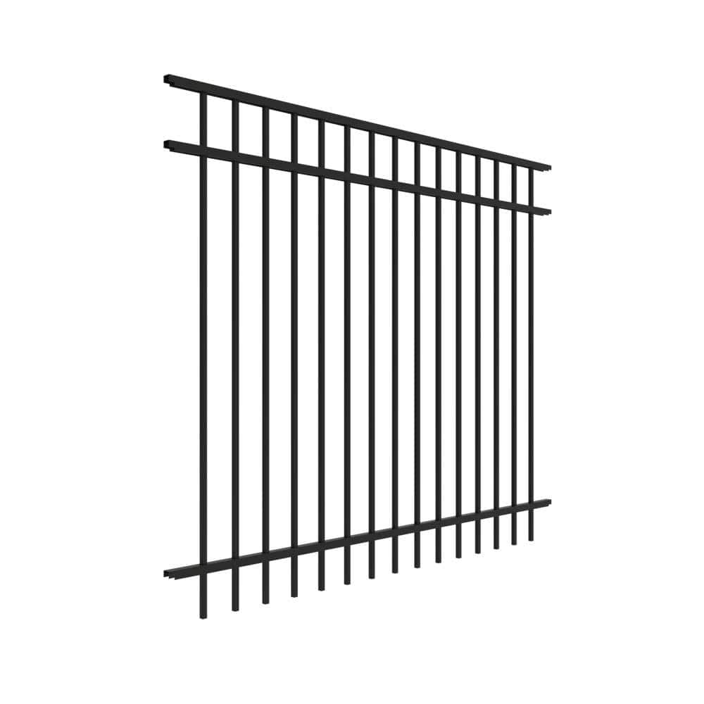 TuffBilt Mitchell 5 ft. H x 6 ft. W Black Aluminum Pre-Assembled Flat Top Spaced Picket Fence Panel