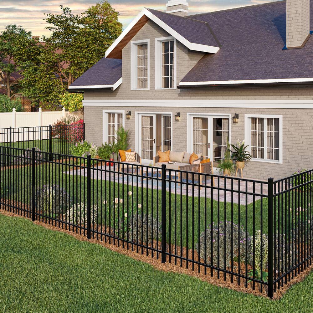 TuffBilt Mitchell 5 ft. H x 6 ft. W Black Aluminum Pre-Assembled Flat Top Spaced Picket Fence Panel