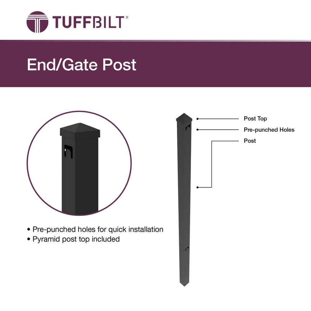 TuffBilt Dillon 2 in. x 2 in. x 70 in. Black Aluminum Fence End Post