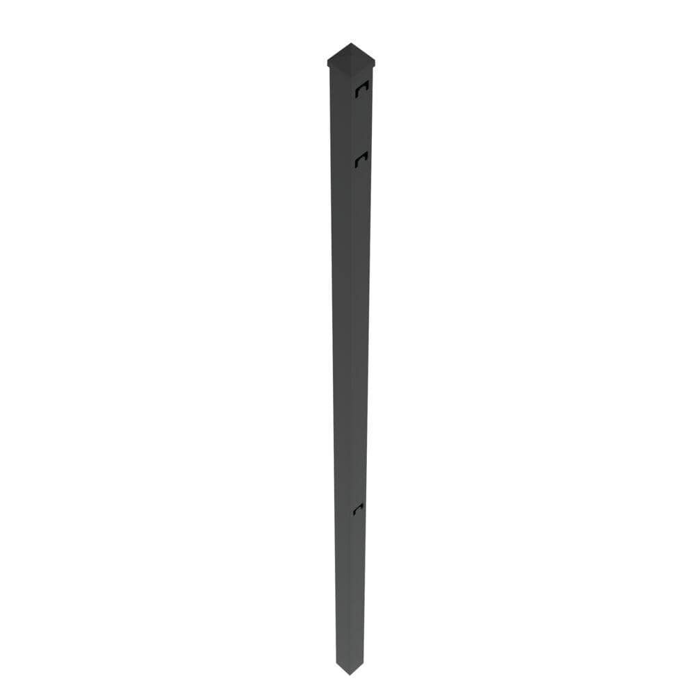 TuffBilt Mitchell 2 in. x 2 in. x 88 in. Black Aluminum Fence Line Post