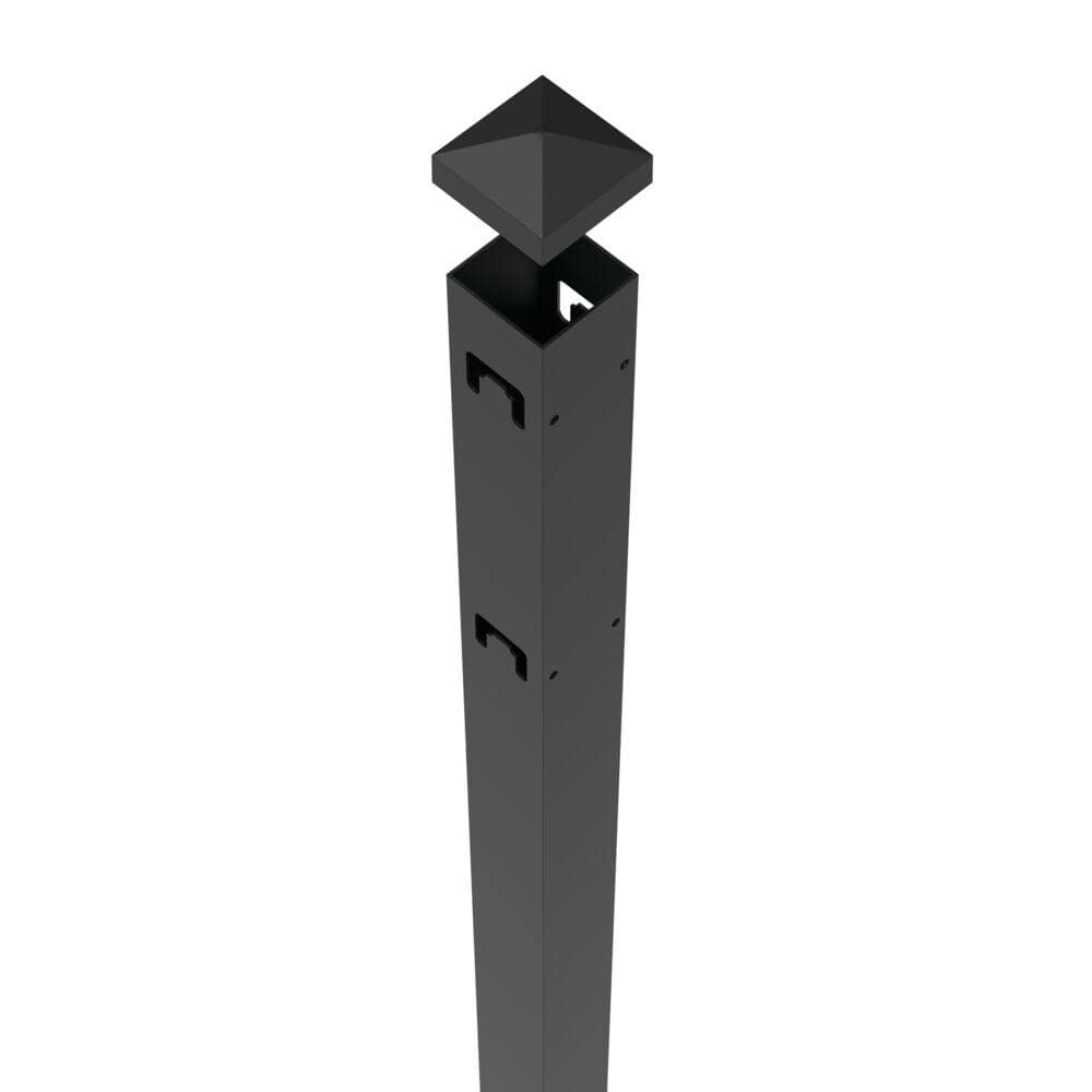 TuffBilt Mitchell 2 in. x 2 in. x 88 in. Black Aluminum Fence Line Post
