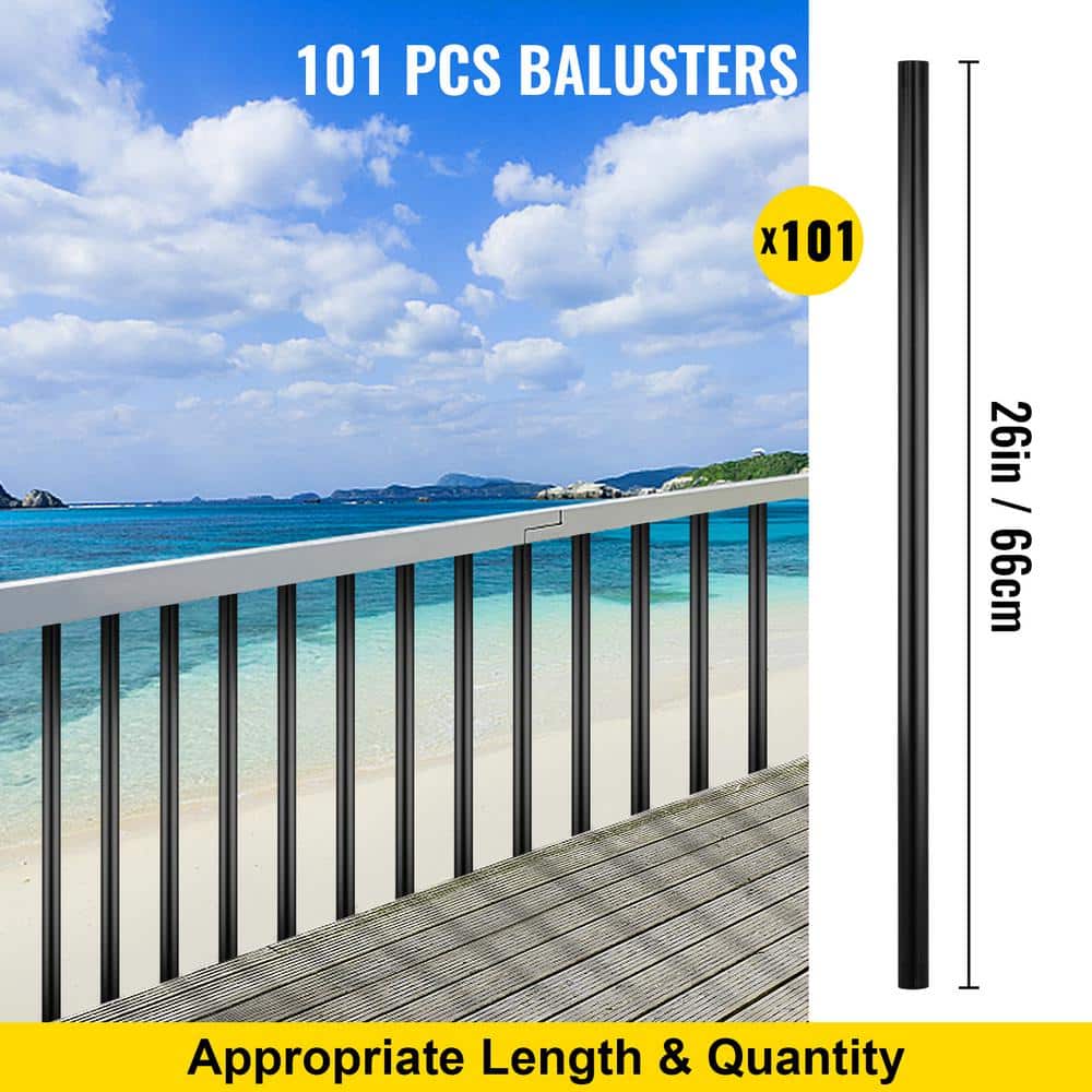 VEVOR 26 in. x 0.75 in. Deck Balusters Metal Deck Spindles Circle Staircase Baluster Aluminum Alloy Deck Railing (51-Pack)