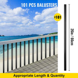 VEVOR 26 in. x 0.75 in. Deck Balusters Metal Deck Spindles Circle Staircase Baluster Aluminum Alloy Deck Railing (51-Pack)
