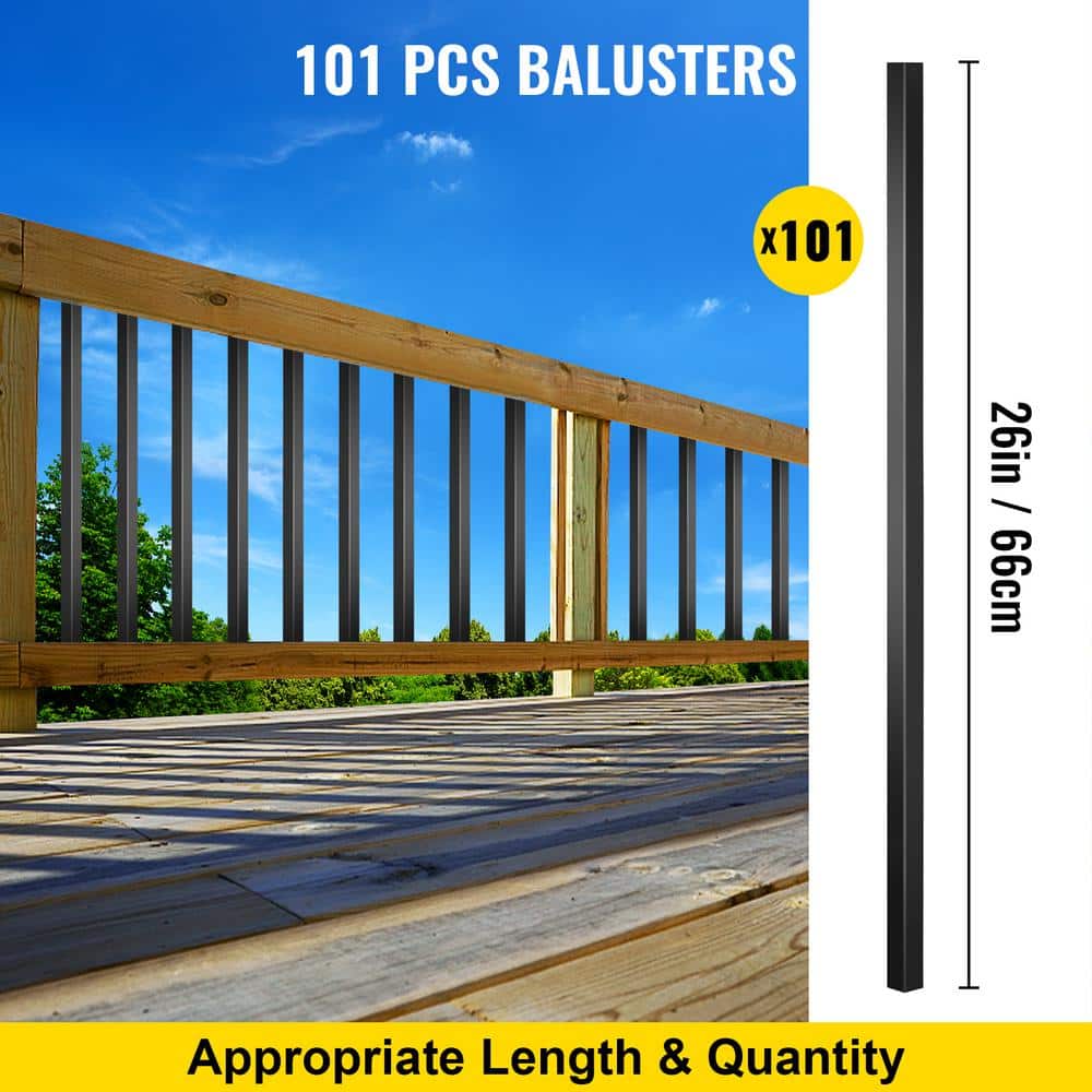 VEVOR 26 in. x 0.75 in. Deck Balusters Staircase Baluster Aluminum Alloy Deck Railing Square Baluster for Outdoor (101-Pack)
