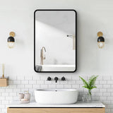 Zeus & Ruta 24 in. W x 30 in. H Rectangular Black Metal Framed Wall Recessed/Surface Mount Bathroom Medicine Cabinet with Mirror