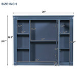 Unbranded 35 in. W x 28.7 in. H Rectangular Surface Mount Blue Bathroom Medicine Cabinet with Mirror with Open Shelves