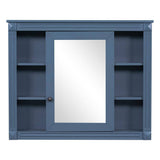 Unbranded 35 in. W x 28.7 in. H Rectangular Surface Mount Blue Bathroom Medicine Cabinet with Mirror with Open Shelves