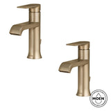 Moen Genta Single Hole Single Handle Bathroom Faucet in Bronzed Gold, with Drain Kit, 2-Pack