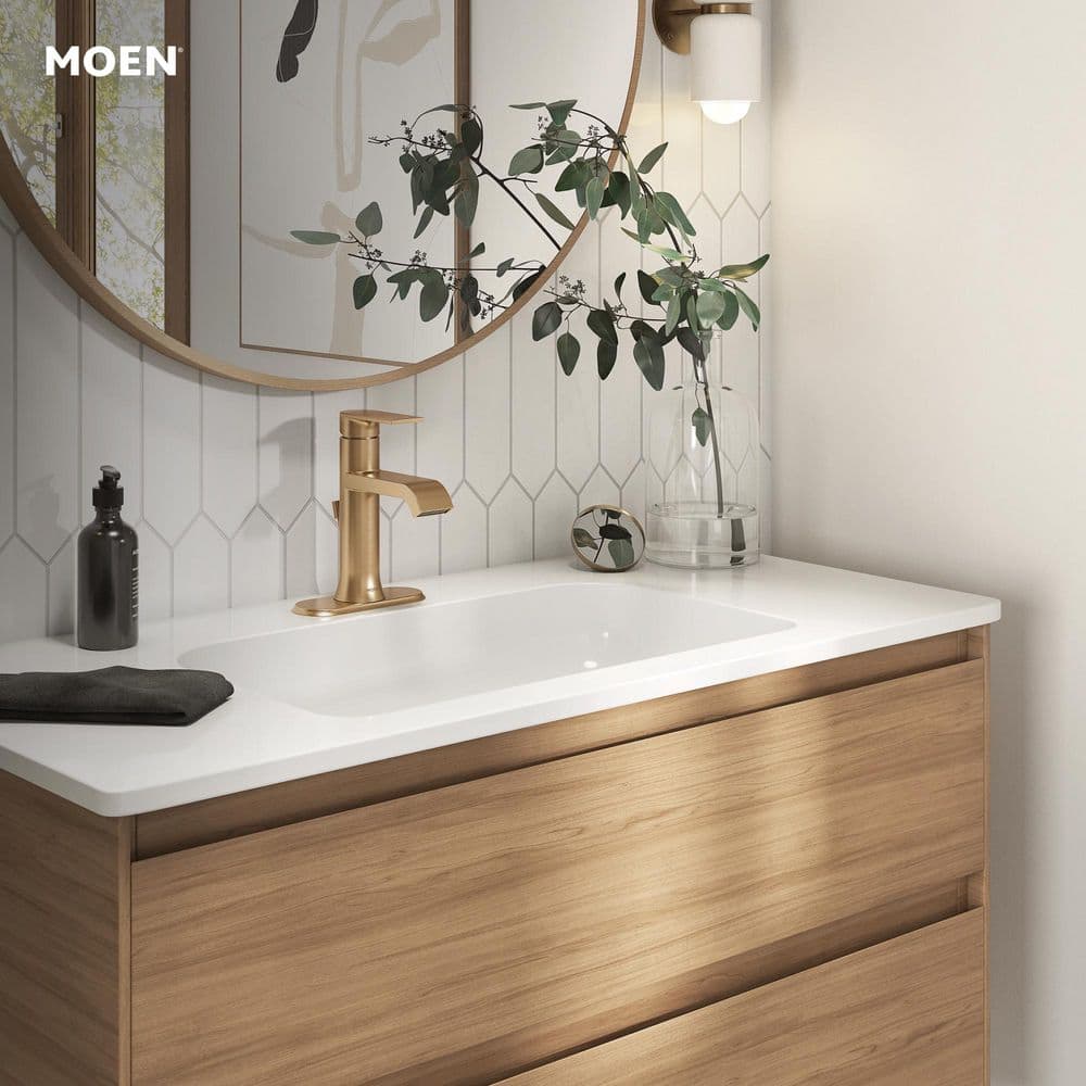 Moen Genta Single Hole Single Handle Bathroom Faucet in Bronzed Gold, with Drain Kit, 2-Pack
