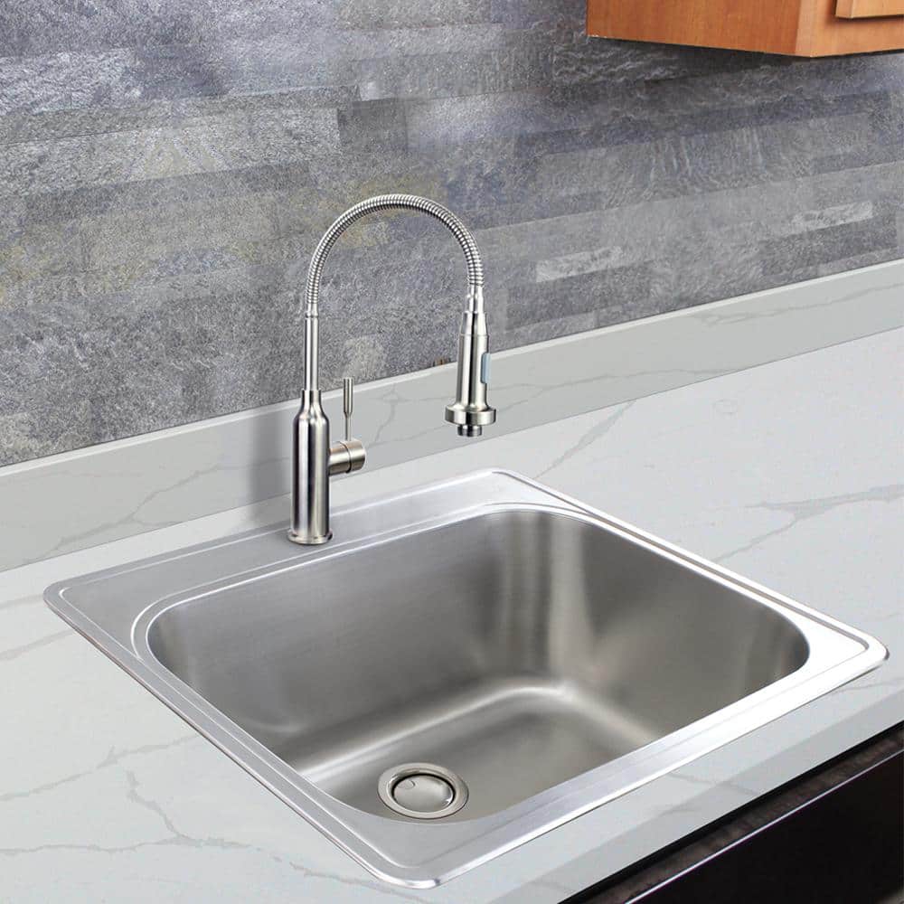 Transolid Meridian 25 in. x 22 in. x 12 in. Stainless Steel Drop-in Laundry/Utility Sink Kit with 4-Hole