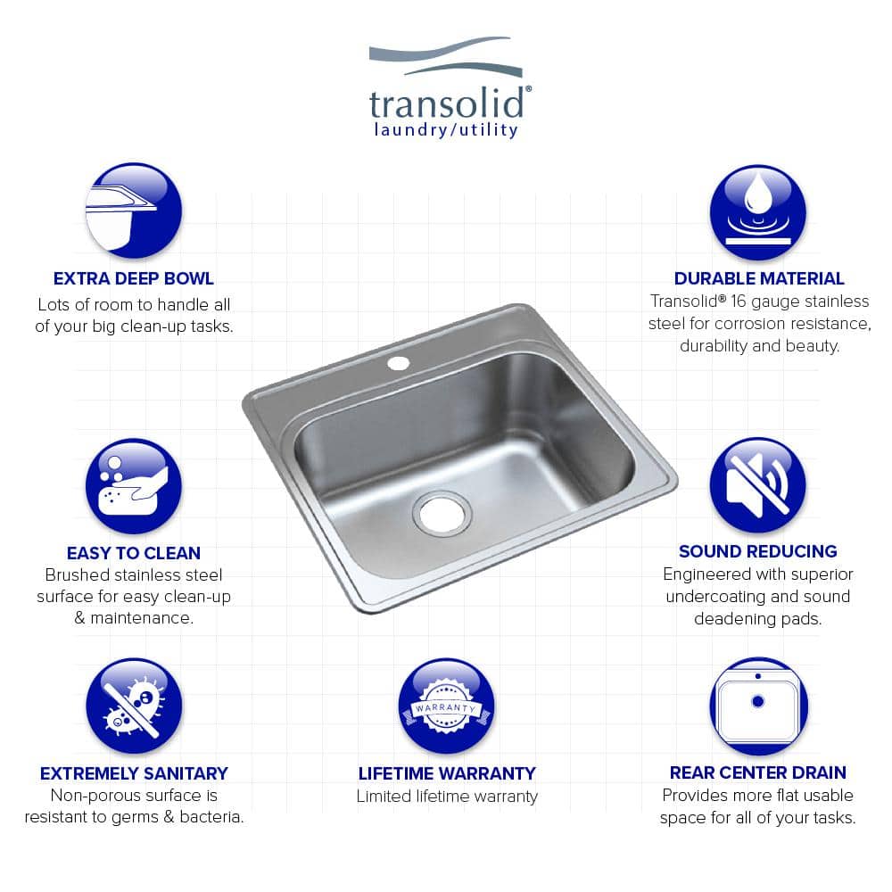 Transolid Meridian 25 x 22 x 12 Stainless Steel Drop-in Laundry/Utility Sink Kit