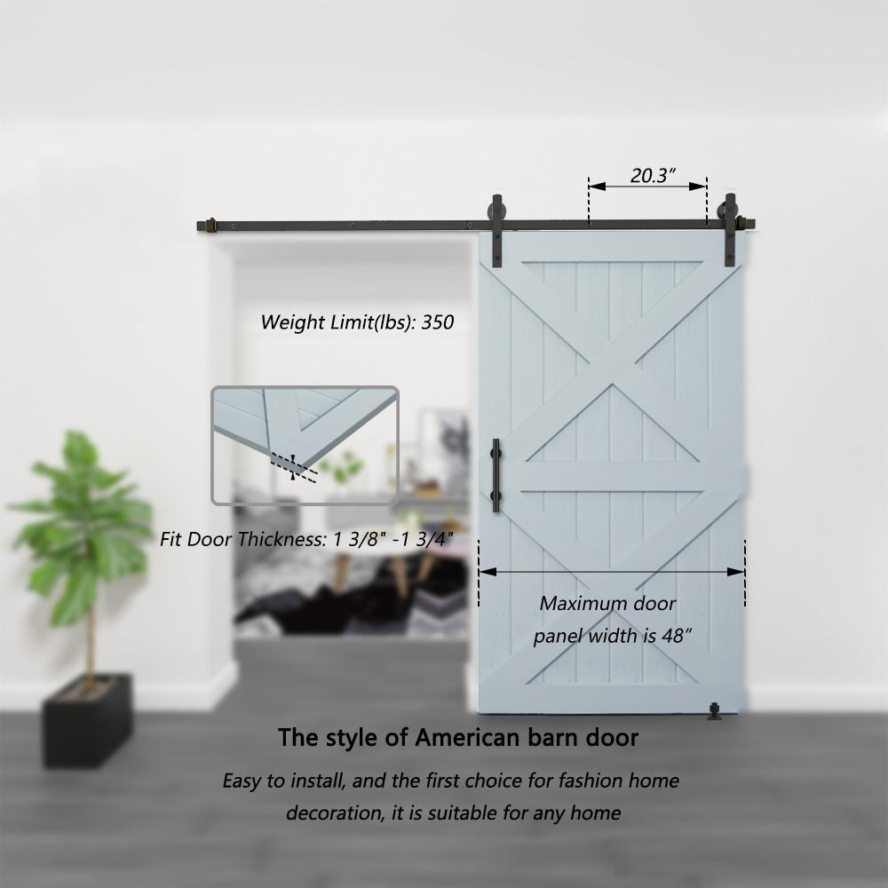 8 ft./96 in. Black Steel Straight Sliding Barn Door Track and Hardware Kit with 12 in. Square Handle and Floor Guide - Super Arbor