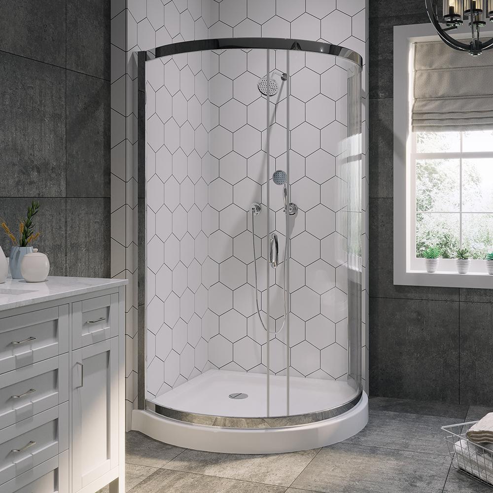 Breeze 38 in. L x 38 in. W x 76 in. H Corner Shower Kit with Reversible Sliding Door and Shower Base - Super Arbor