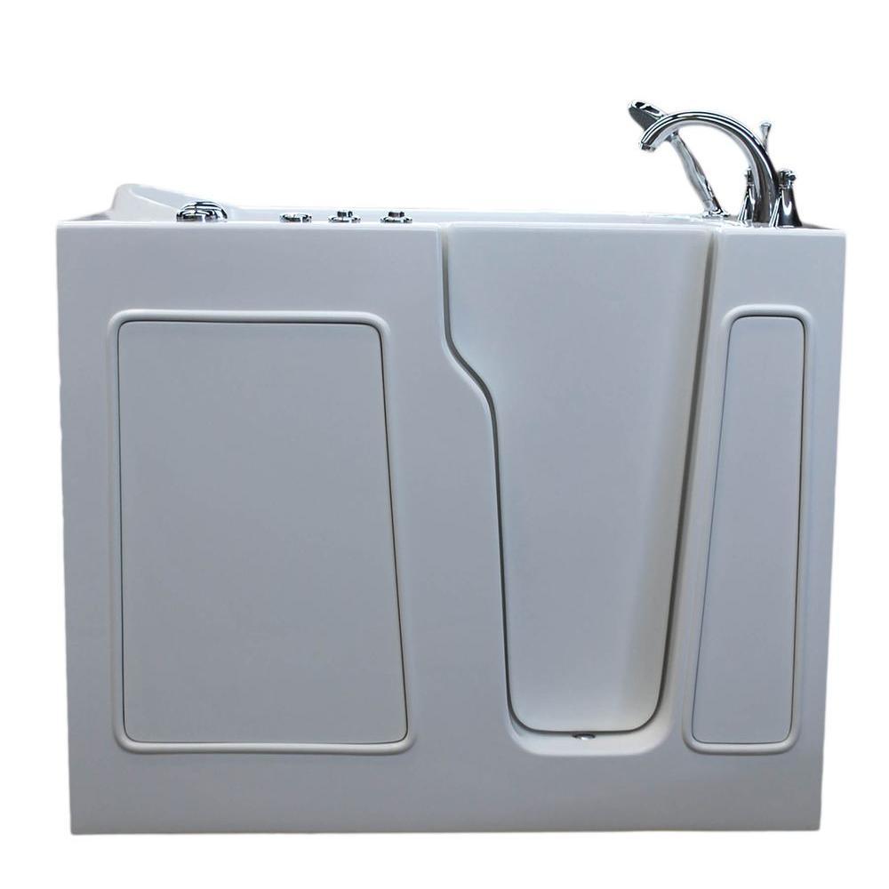 Rampart 3.9 ft. Walk-in Whirlpool and Air Bathtub with 4 in. Tile Easy Up Adhesive Wall Surround in White - Super Arbor