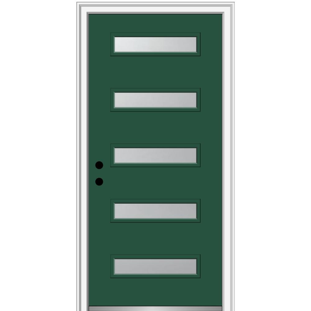 36 in. x 80 in. Davina Right-Hand Inswing 5-Lite Frosted Glass Painted Steel Prehung Front Door on 4-9/16 in. Frame - Super Arbor