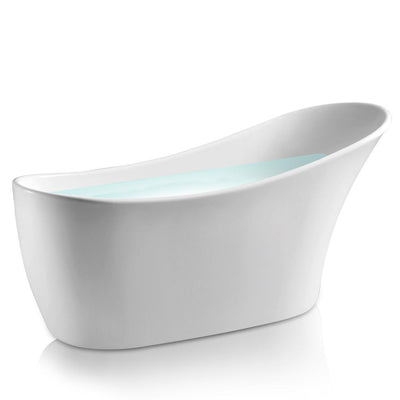 59 in. Fiberglass Center Drain Oval Double Ended Flatbottom Freestanding Bathtub in Glossy White - Super Arbor