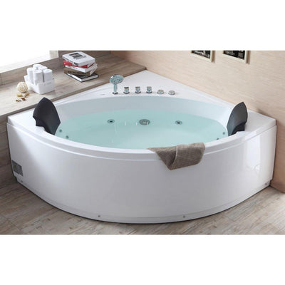 59 in. Acrylic Offset Drain Corner Apron Front Whirlpool Bathtub in White - Super Arbor