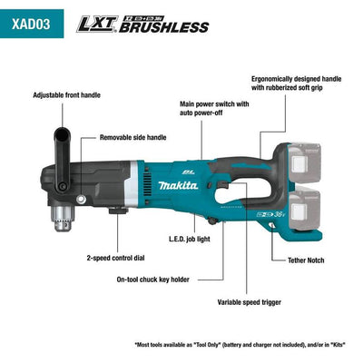 18-Volt X2 (36-Volt) 5.0 Ah LXT Lithium-Ion Brushless Cordless 1/2 in. Right Angle Drill Kit