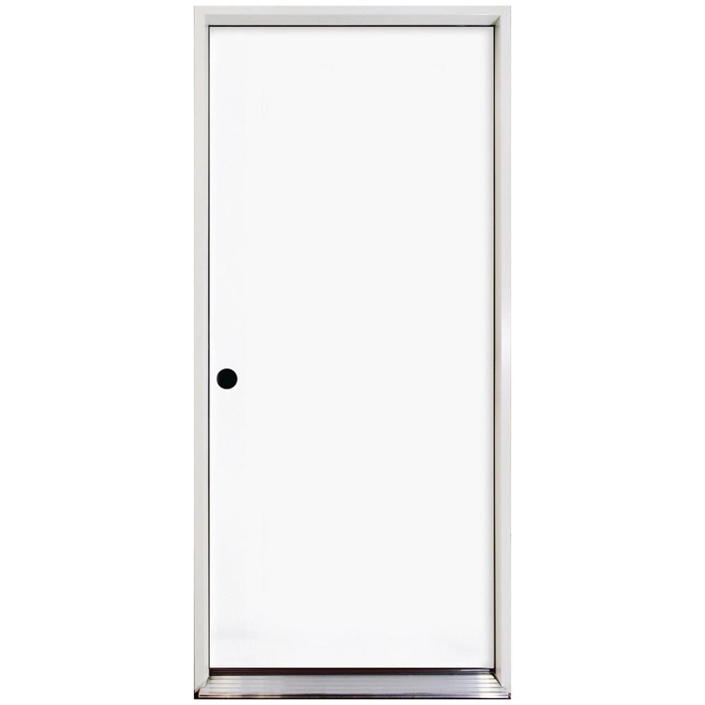 24 in. x 80 in. Premium Flush Primed White Left-Hand Outswing Steel Prehung Front Door with 4-9/16 in. Frame - Super Arbor