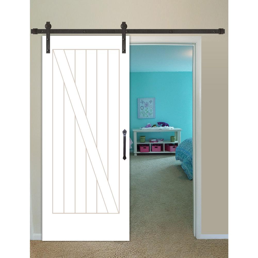 42 in. x 84 in. Cottage One Panel Z-Plank Unf Prime Solid Pine Wood Interior Sliding Barn Door with Bronze Hardware - Super Arbor
