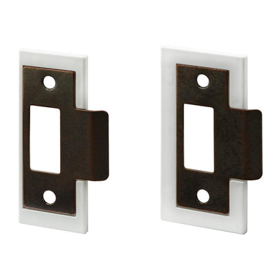 1-3/8 in. and 1-3/4 in, Fix-A-Latch Strike Plate Repair Kit, Stamped Steel, Bronze Plated Finish, White Plastic Base - Super Arbor
