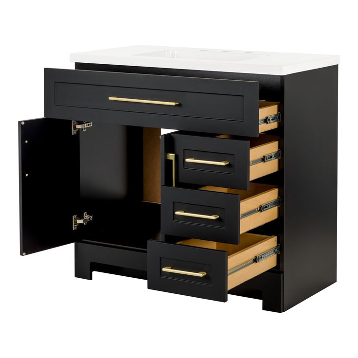 Style Selections Cauley 36-in Black Single Sink Bathroom Vanity with White Cultured Marble Top