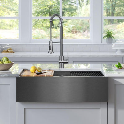 Gunmetal 32.88 in. Stainless Steel 16-Gauge PVD Single Bowl Farmhouse Apron Workstation Kitchen Sink with Accessories