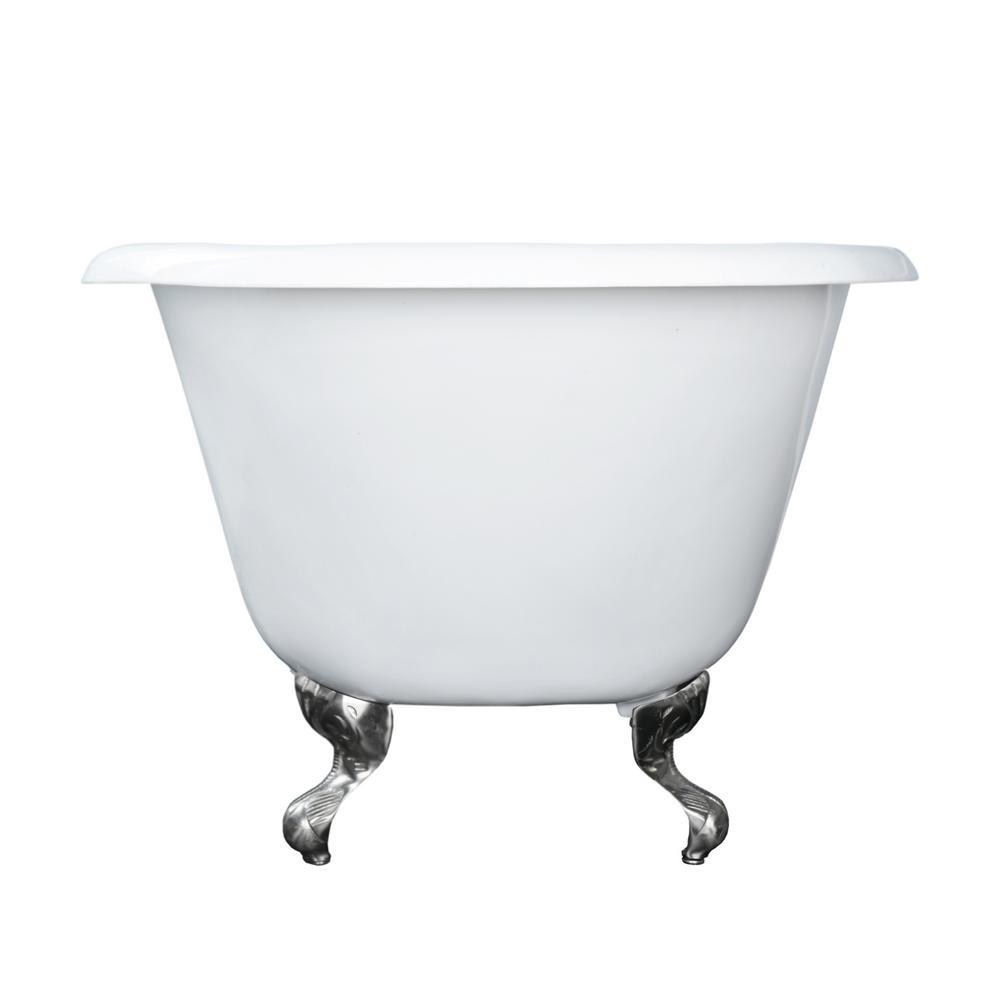 Abbey 48 in. Cast Iron Roll Top Clawfoot Non-Whirlpool Bathtub in White with Faucet Holes and Polished Chrome Feet - Super Arbor