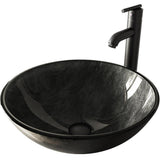 Glass Vessel Bathroom Sink in Gray Onyx and Seville Faucet Set in Matte Black - Super Arbor