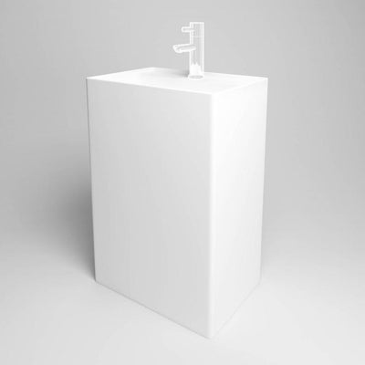 Dyconn Square Freestanding Solid Surface Pedestal Bathroom Sink in Matte White