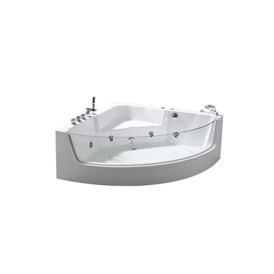 White Shark 59 in. Acrylic Center Drain Corner Alcove Whirlpool Bathtub in White - Super Arbor