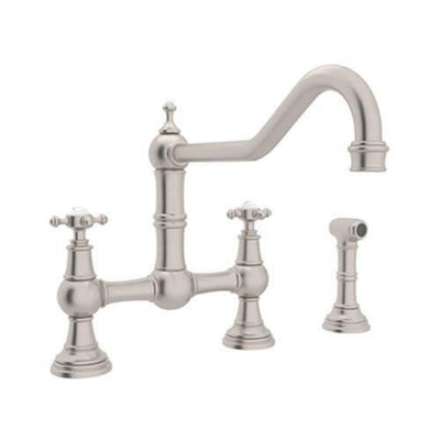 Rohl Perrin and Rowe Satin Nickel 2-Handle Deck-Mount Bridge Handle Kitchen Faucet