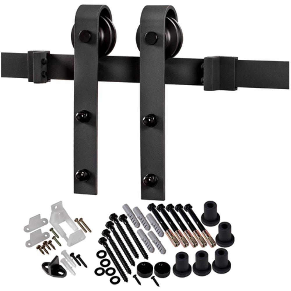 42 in. x 84 in. Shaker 4-Lite Frosted Glass Primed MDF Sliding Barn Door with Bent Strap Hardware Kit - Super Arbor