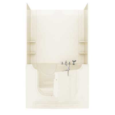 Nova Wheelchair Accessible 5 ft. Walk-in Whirlpool and Air Bathtub with Flat Easy Up Adhesive Wall Surround in Biscuit - Super Arbor