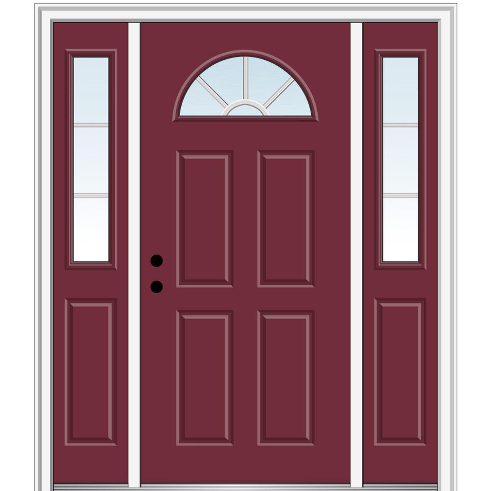 68.5 in. x 81.75 in. Internal Grilles Right-Hand Inswing 1/4-Lite Clear Painted Steel Prehung Front Door with Sidelites - Super Arbor