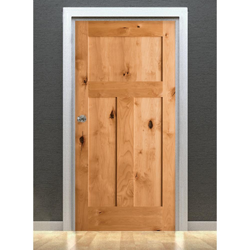 30 in. x 80 in. Krosswood Craftsman 3-Panel Shaker Solid Wood Core Rustic Knotty Alder Interior Door Slab - Super Arbor