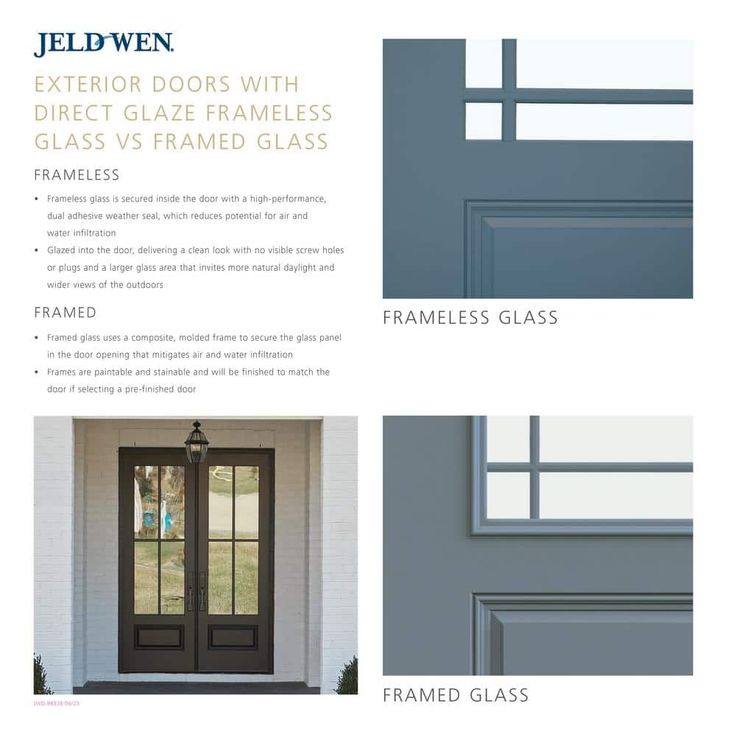 JELD-WEN 36 in. x 80 in. Right-Hand 4 Lite Clear Glass Black Painted Fiberglass Prehung Front Door with Brickmould